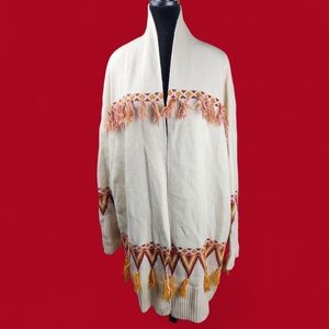 MATILDA JANE |  Sweater Cardigan Shawl Multicolor Aztec Fringe Tassels | XXL